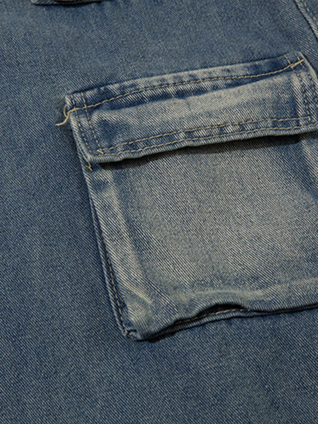 Close-up of TALISHKO jeans pocket, highlighting detailed stitching and denim texture.