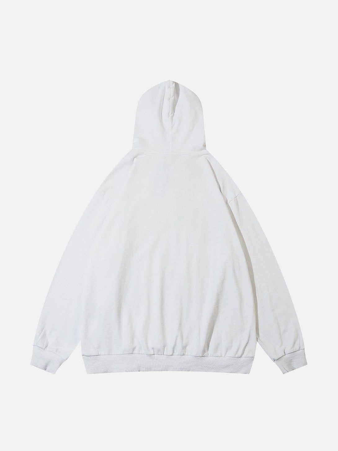 Back view of a white hoodie by TALISHKO, highlighting its casual and cozy design.