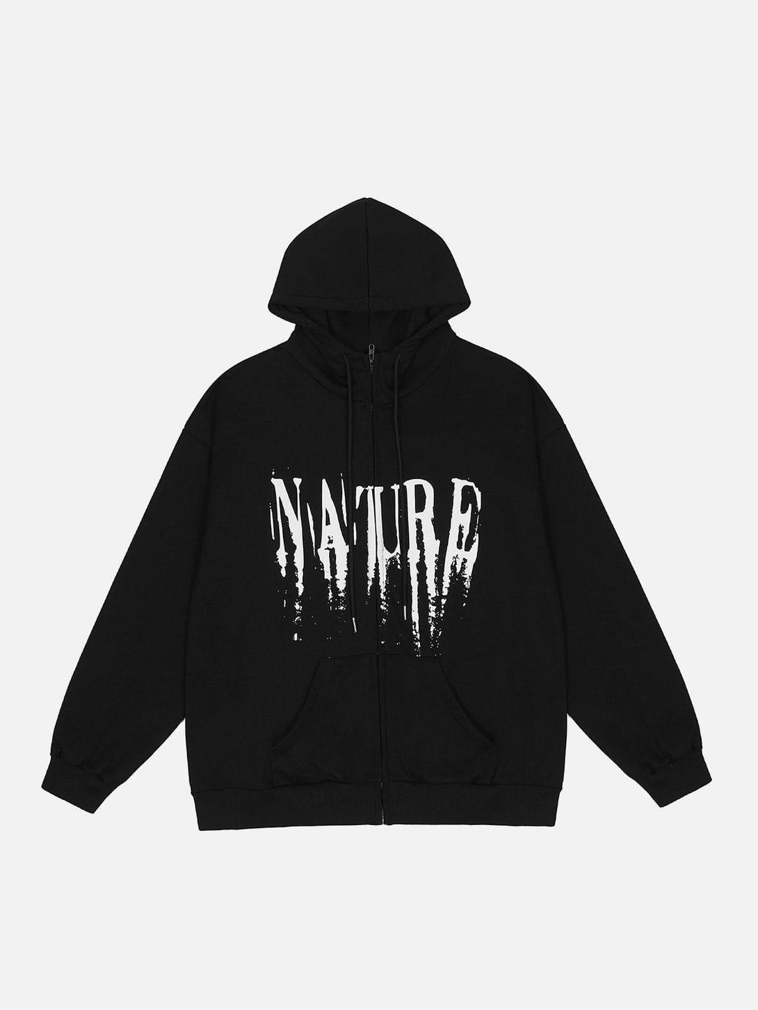 Black hoodie by TALISHKO featuring a bold "NATURE" print on the front for a casual look.