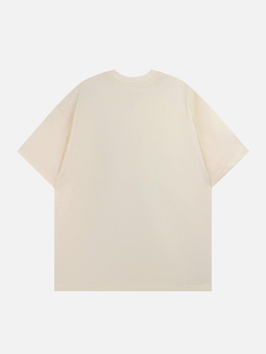 Back view of cream TALISHKO tee, highlighting a minimalist design with a relaxed fit.