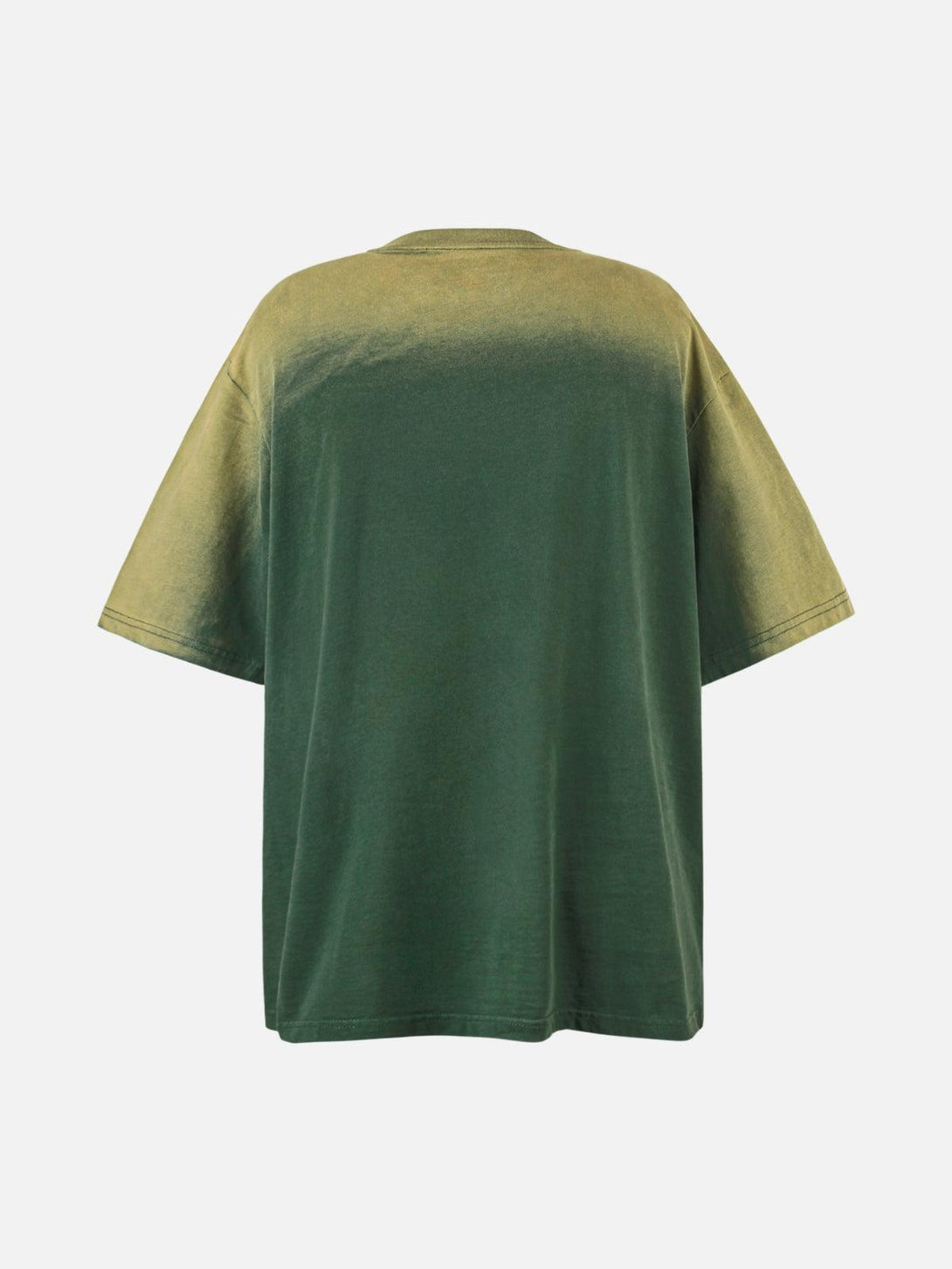 Back view of a TALISHKO tee with green and mustard gradient, adding a unique touch to casual wear.