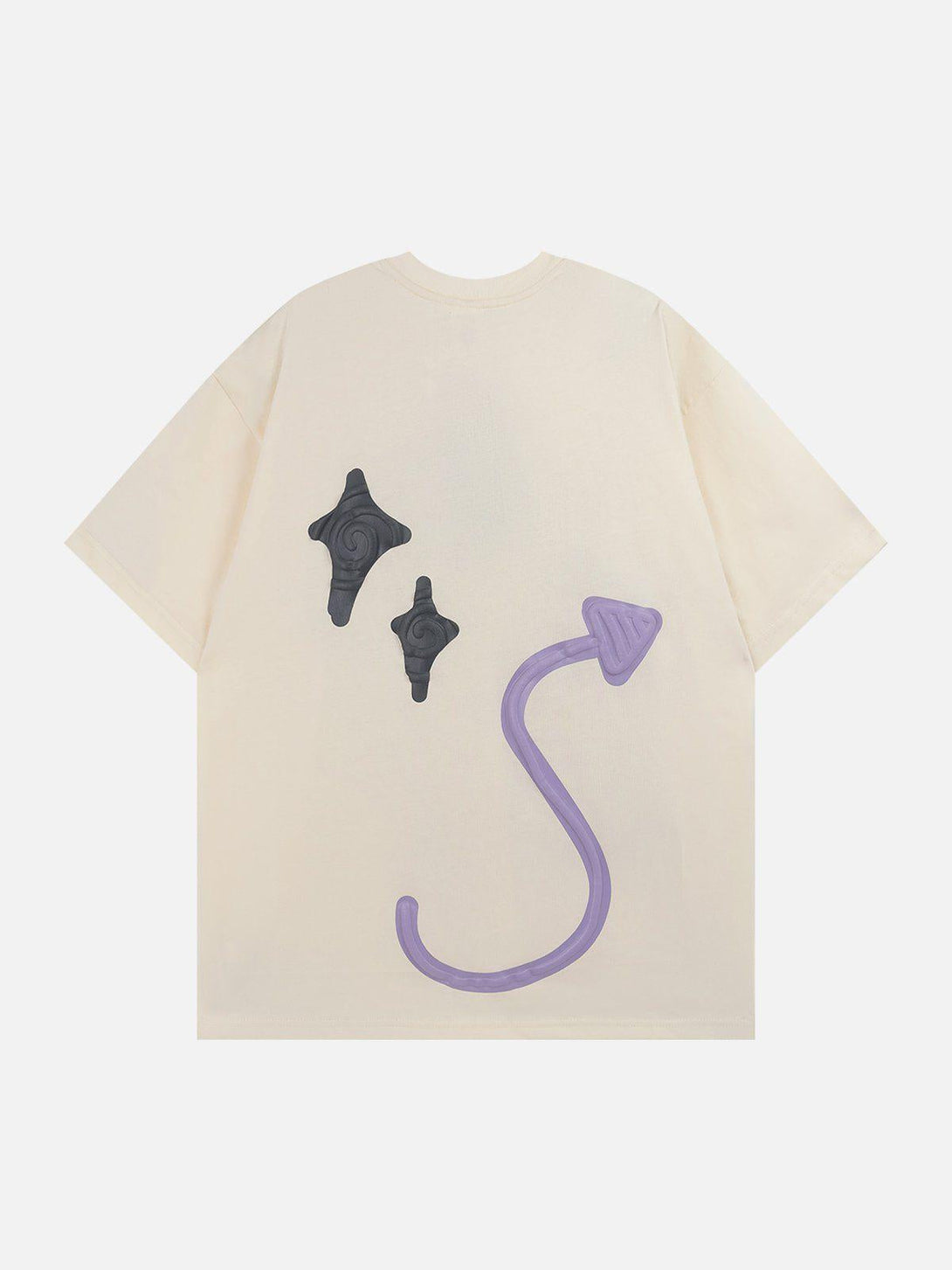 Back view of the TALISHKO graphic tee showcasing playful star and swirl details.