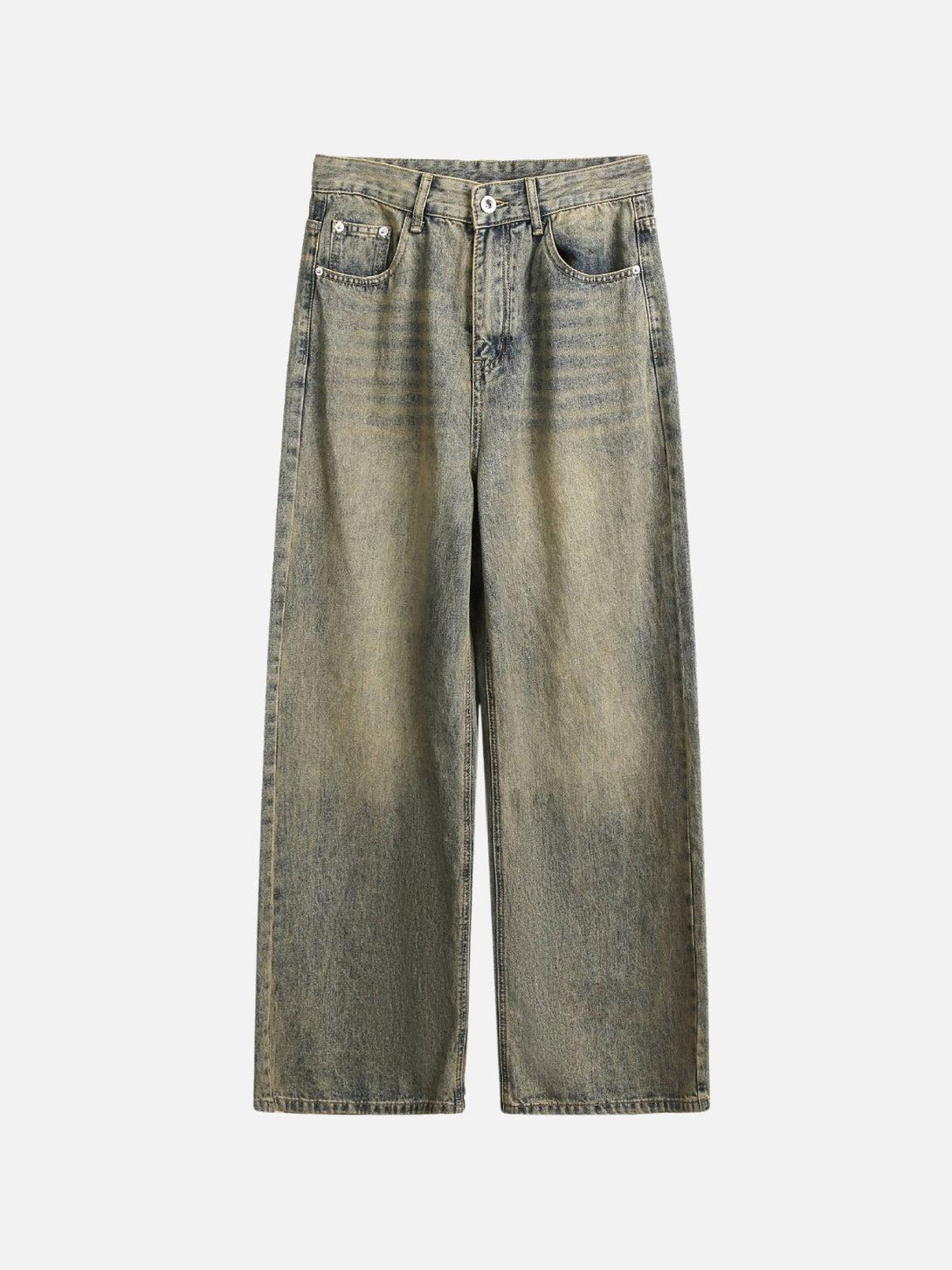 Vintage-style washed jeans by TALISHKO with a subtle plaid pocket detail, perfect for casual wear.