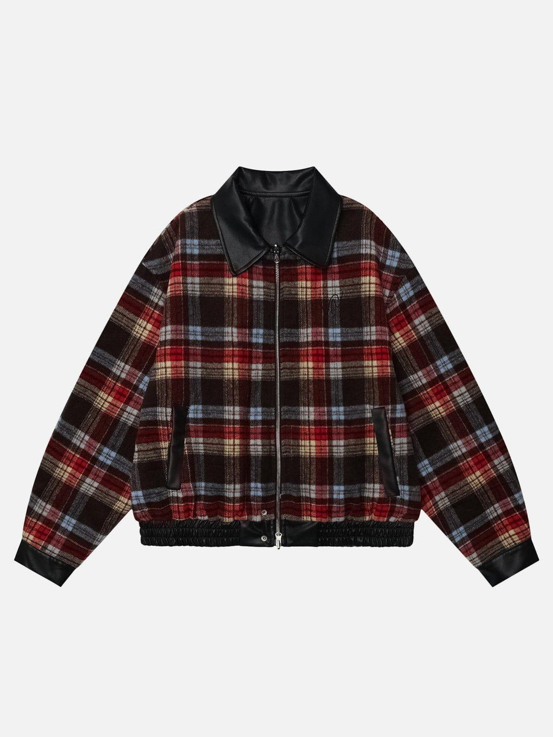 Plaid reversible leather jacket by TALISHKO, showcasing a stylish blend of colors and textures.