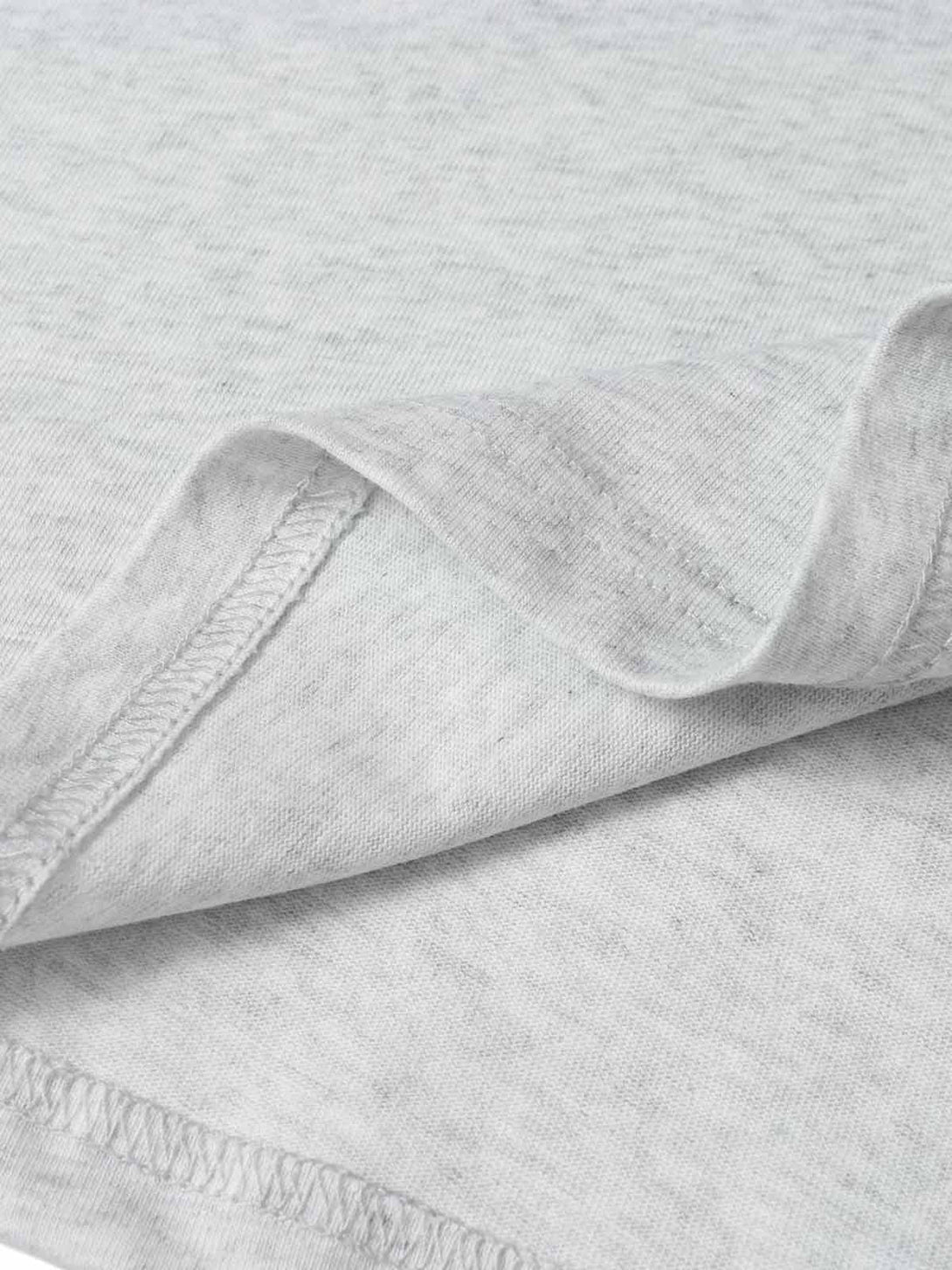 Detailed fabric and stitching of a gray crew neck T-shirt by TALISHKO, showcasing quality.