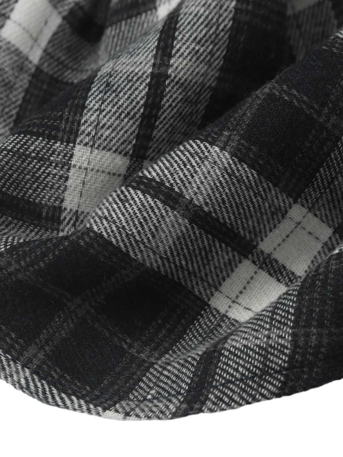 A detailed look at the plaid texture of a scarf by TALISHKO, highlighting intricate patterns.