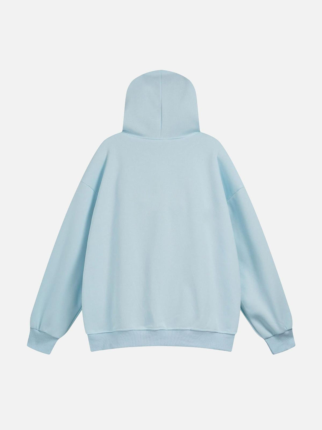 Light blue hoodie by TALISHKO, back view showcasing its relaxed fit and cozy design.