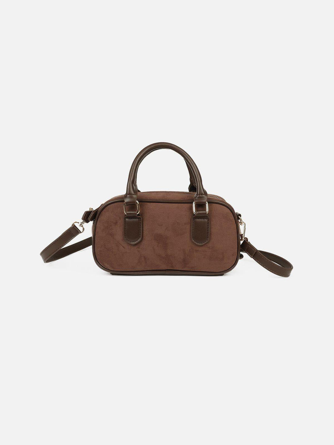 A versatile brown suede bag by TALISHKO with a detachable shoulder strap and sleek design.