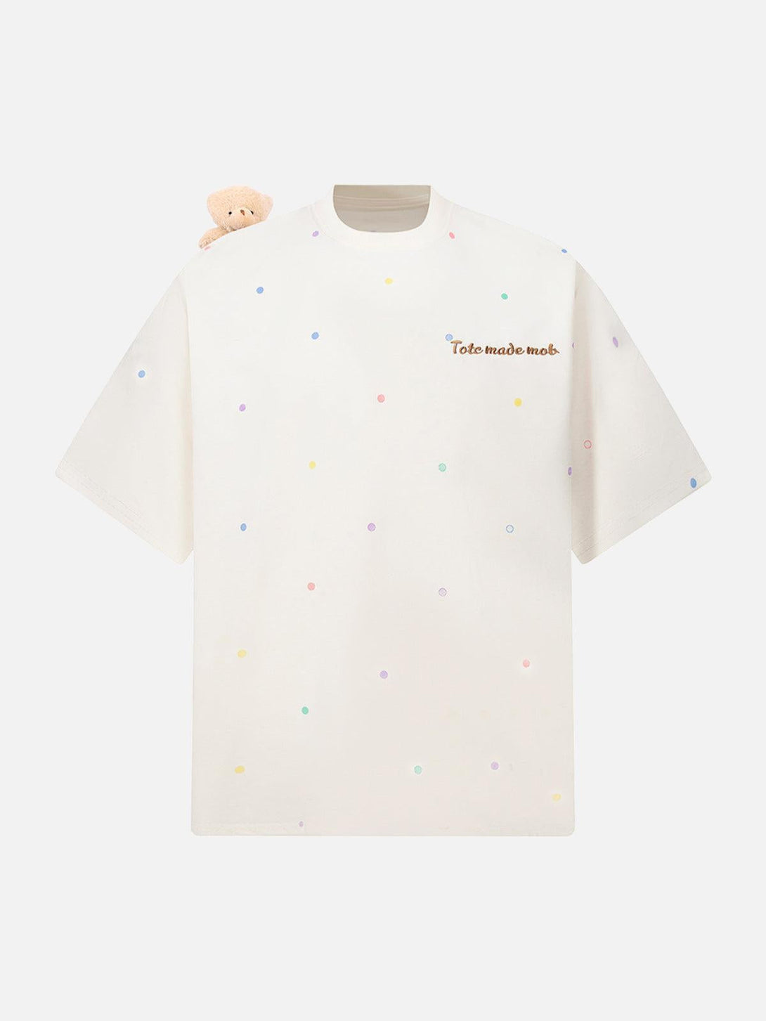 TALISHKO's playful polka dot t-shirt features a charming bear detail on the shoulder.