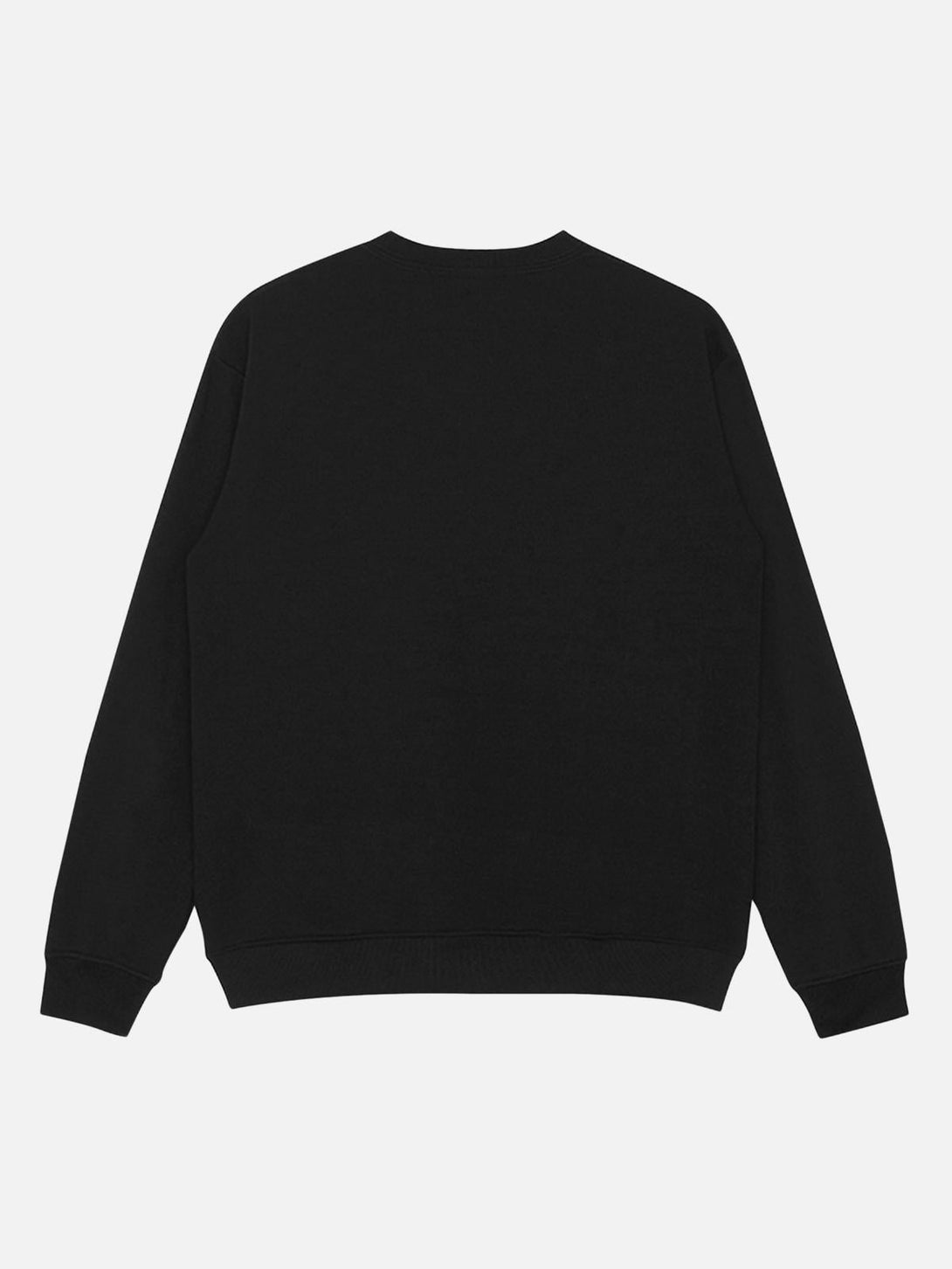 Back view of black TALISHKO sweatshirt showcasing minimalist design and relaxed fit.