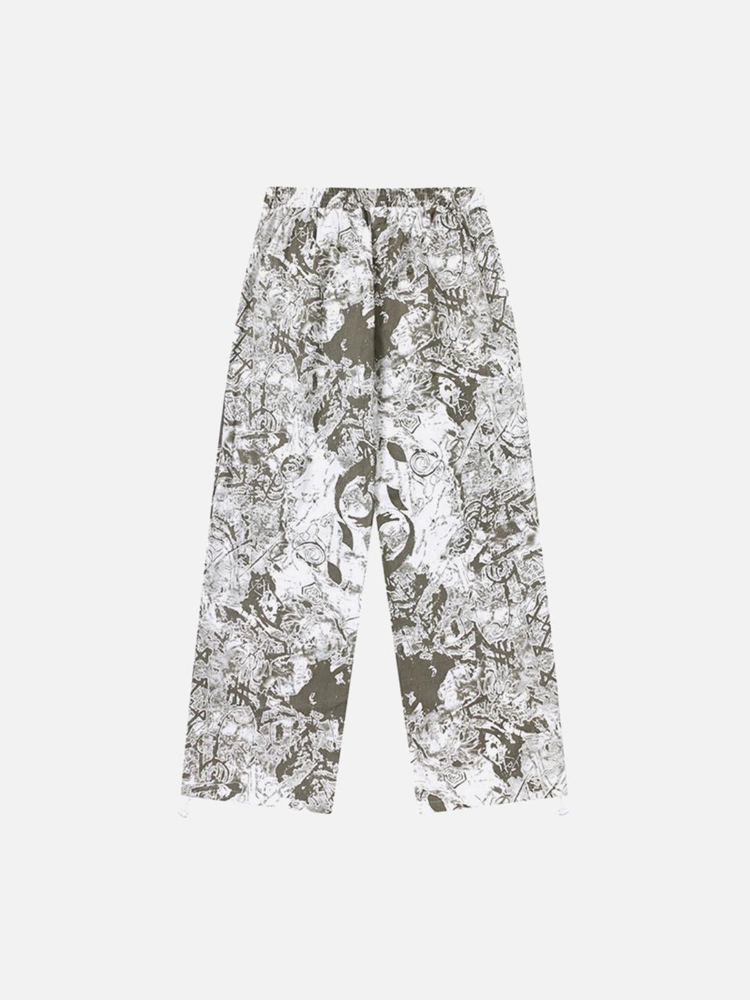 Printed cargo pants with drawstring and multi-pocket design, featuring artistic patterns by TALISHKO.