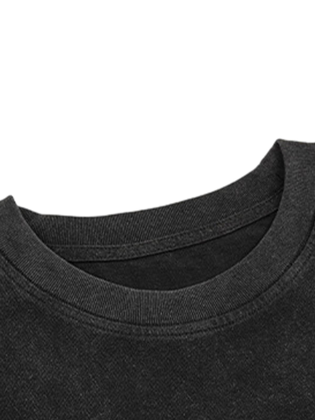 Detailed look at the TALISHKO crew neck T-shirt's neckline and fabric texture.