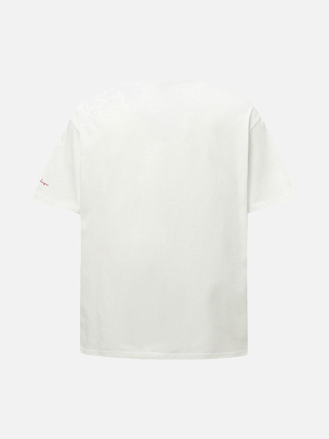Back view of TALISHKO's white T-shirt, highlighting its simple and relaxed summer style.