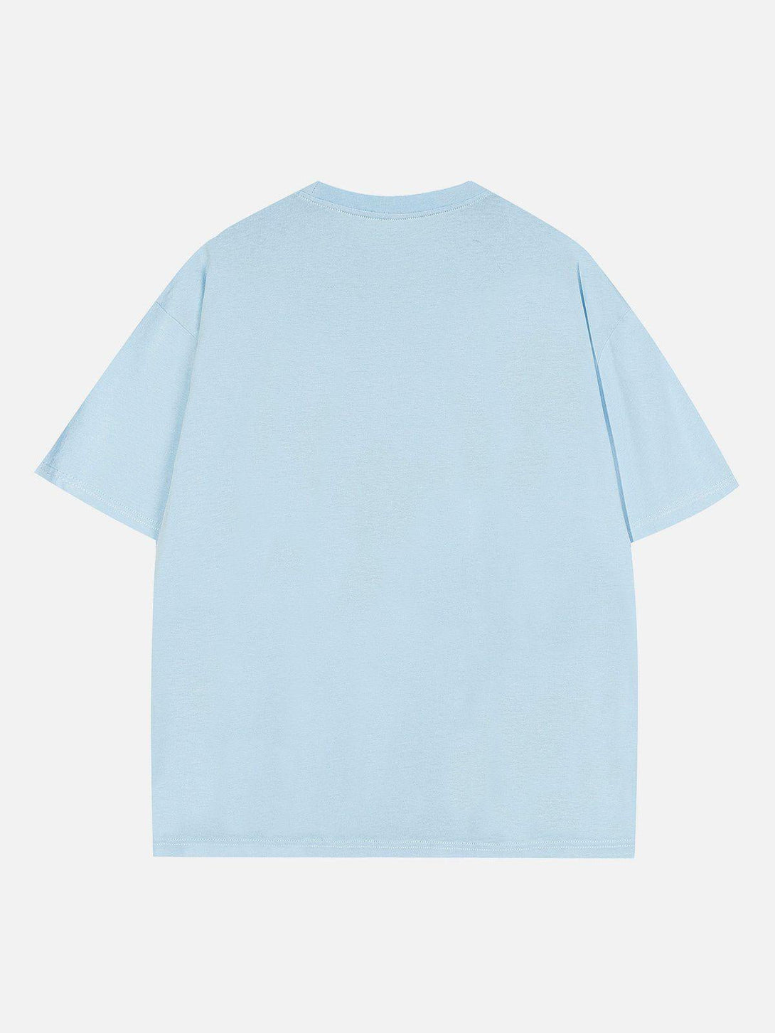 Back view of blue tee by TALISHKO, highlighting its simple and casual design.