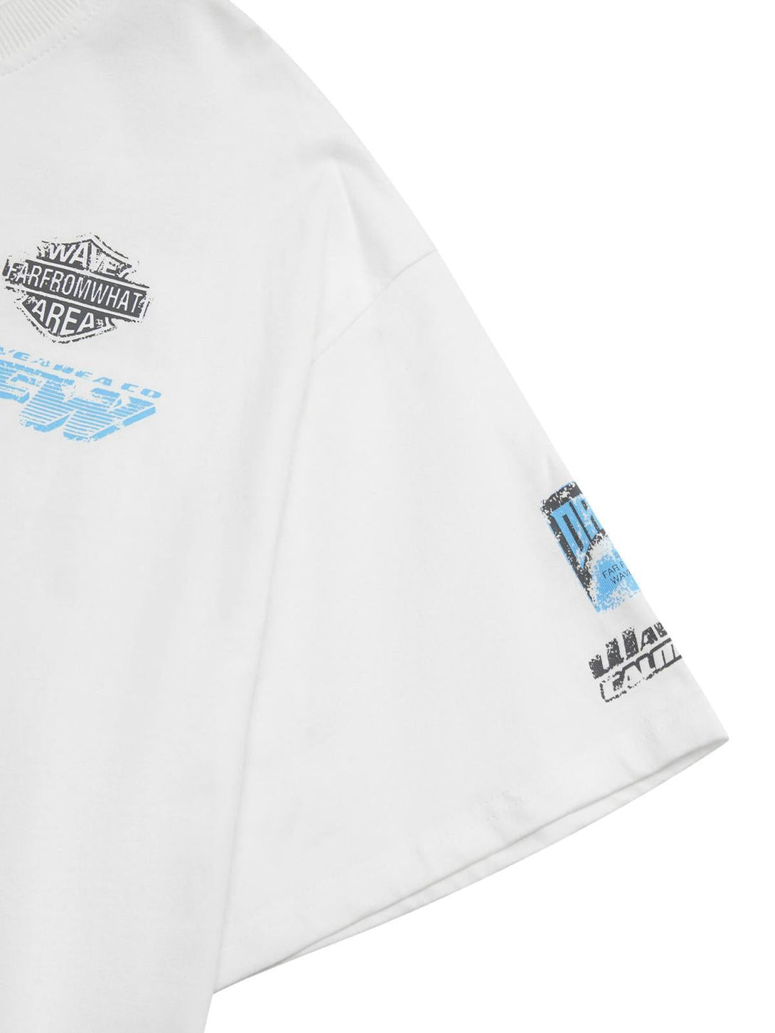 TALISHKO T-shirt sleeve detail showcasing unique graphic lettering and design elements.