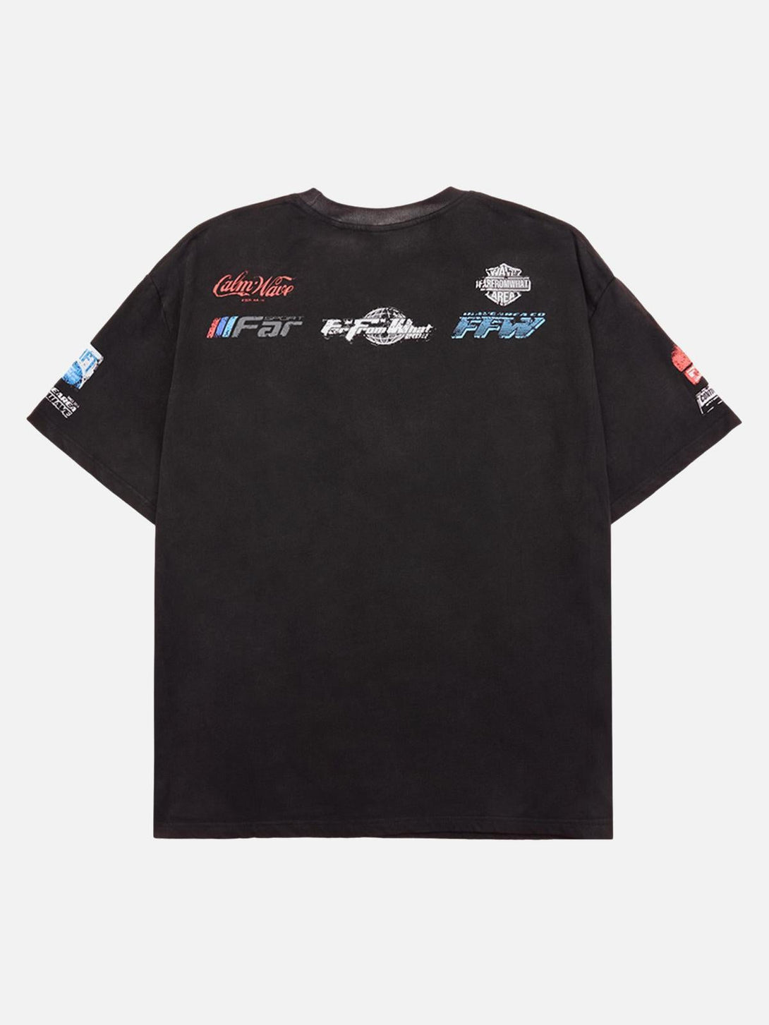 Back view of TALISHKO T-shirt showcasing racing-inspired graphics and vibrant lettering.