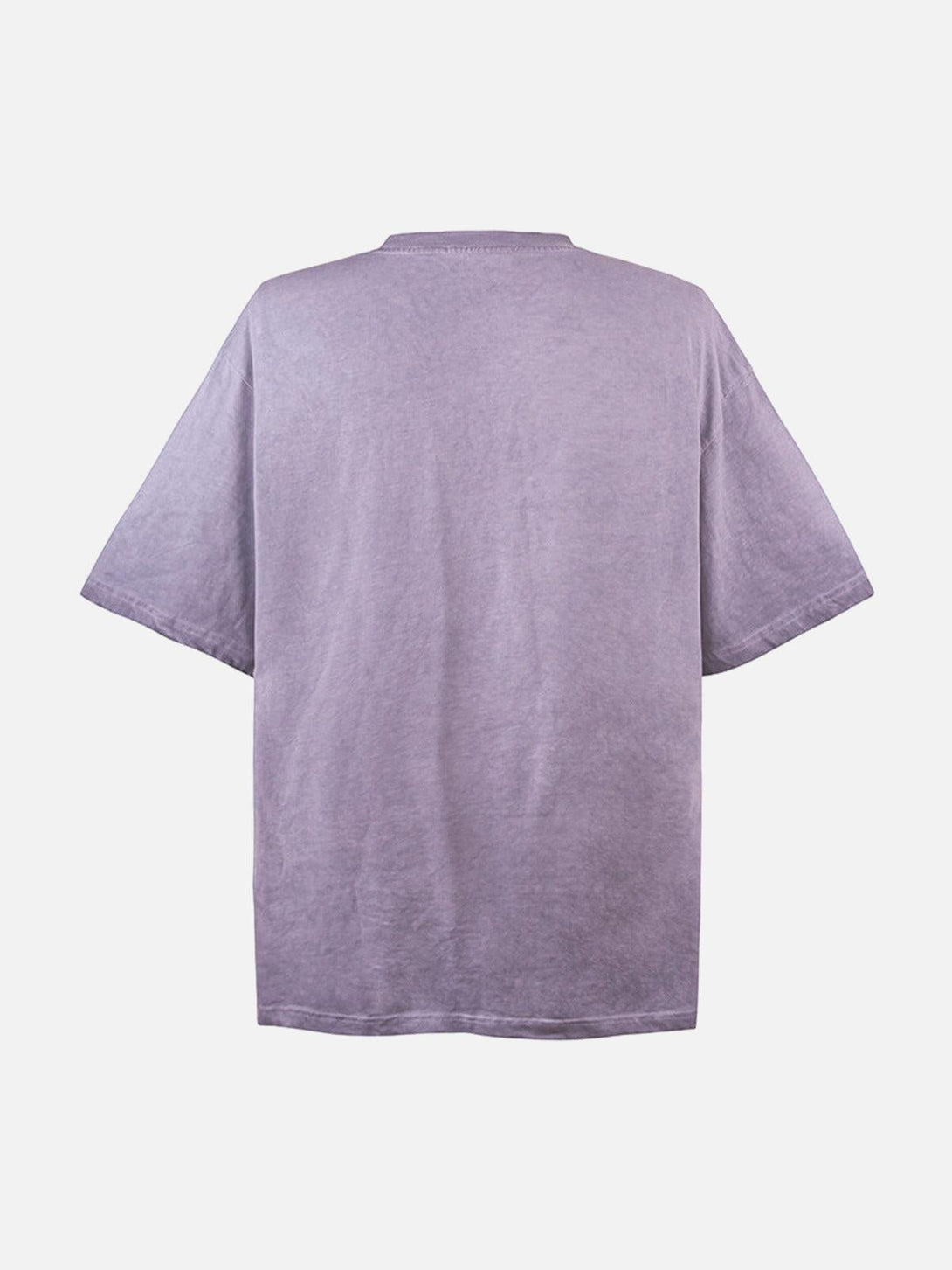 Back view of TALISHKO's purple crew neck T-shirt, highlighting its simple, relaxed fit.