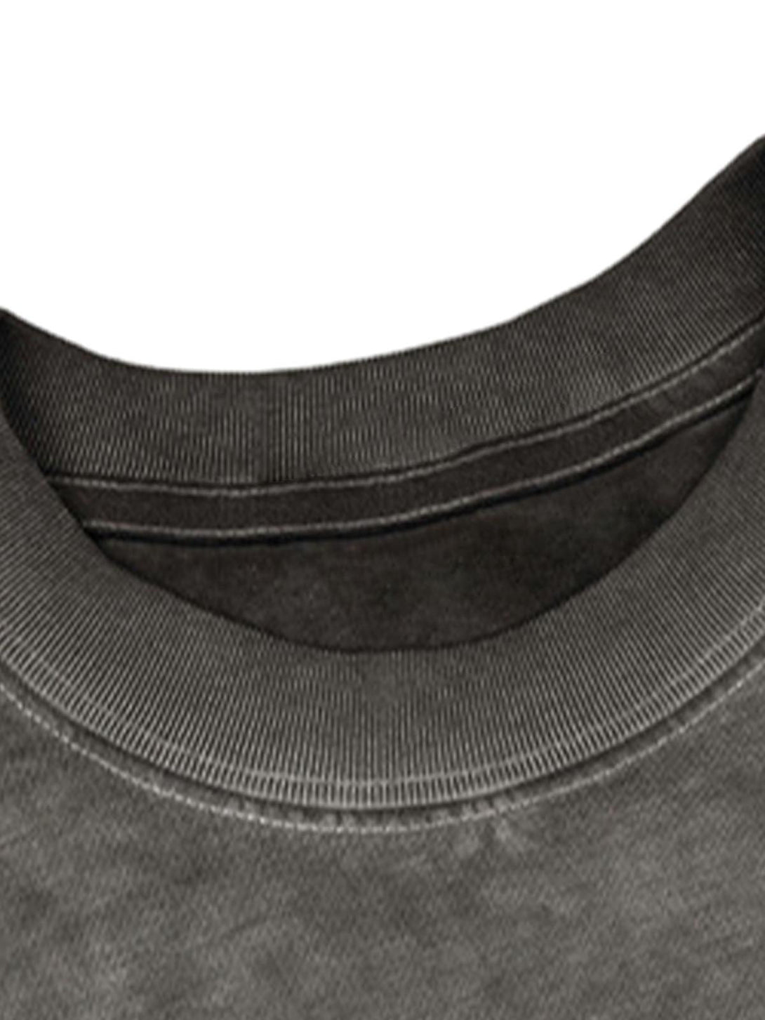 Intricate look at TALISHKO's crew neck T-shirt, showcasing texture and stitching details.