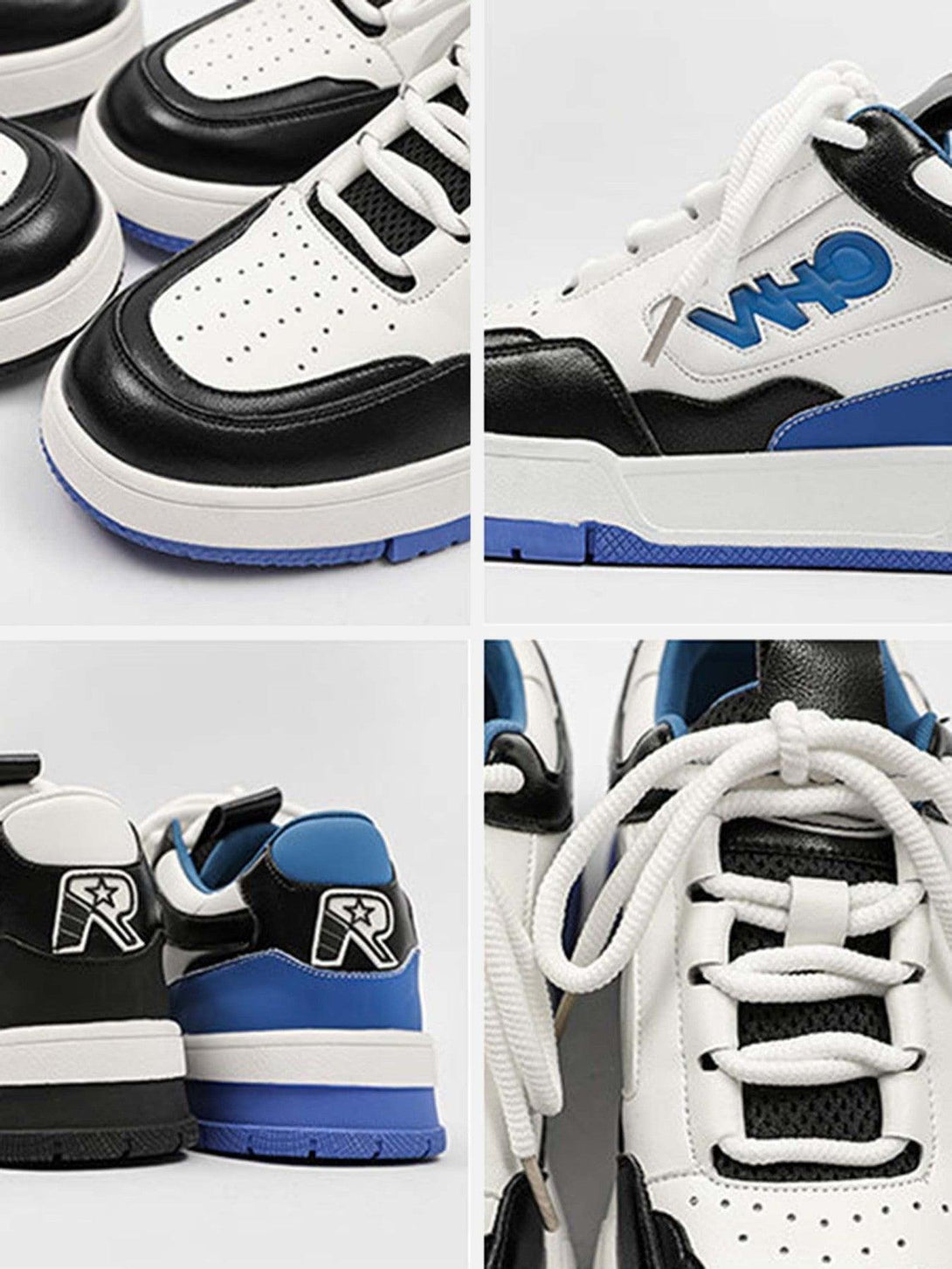 TALISHKO retro sneakers in black, white, and blue, featuring intricate design details.