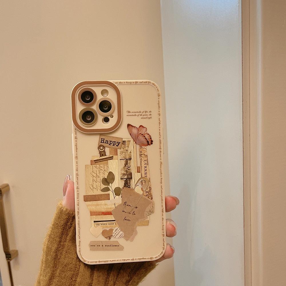 Retro-style iPhone case by TALISHKO, showcasing a layered collage with a butterfly motif.