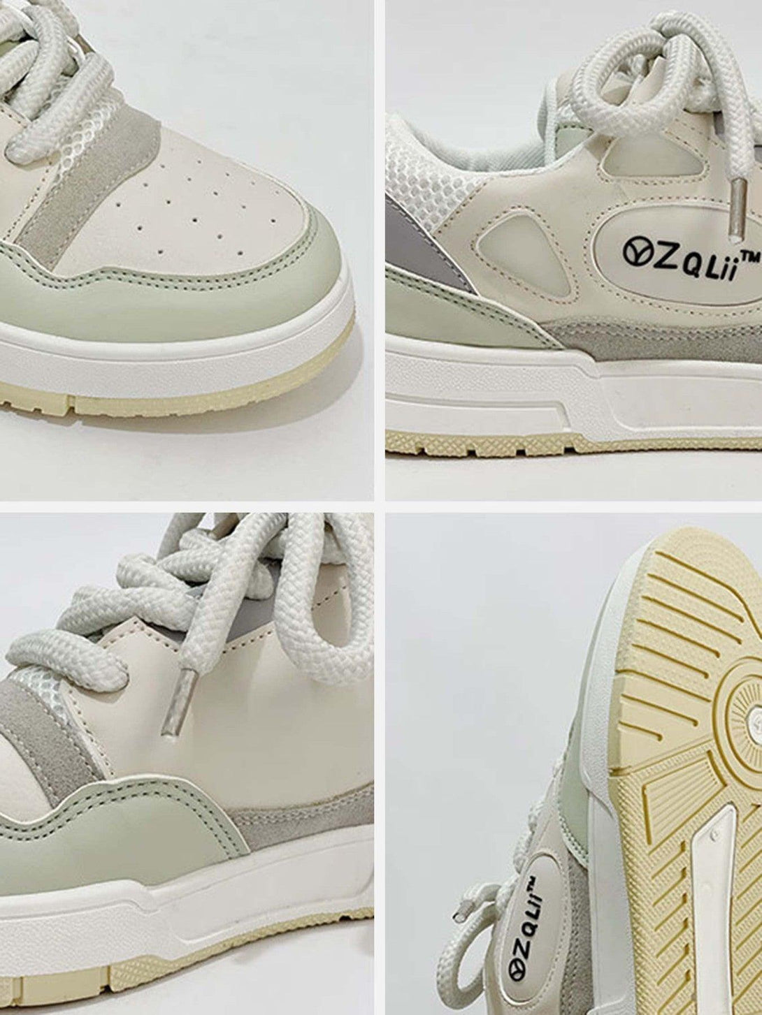 Close-up of TALISHKO retro casual board shoes, highlighting intricate textures and neutral tones.