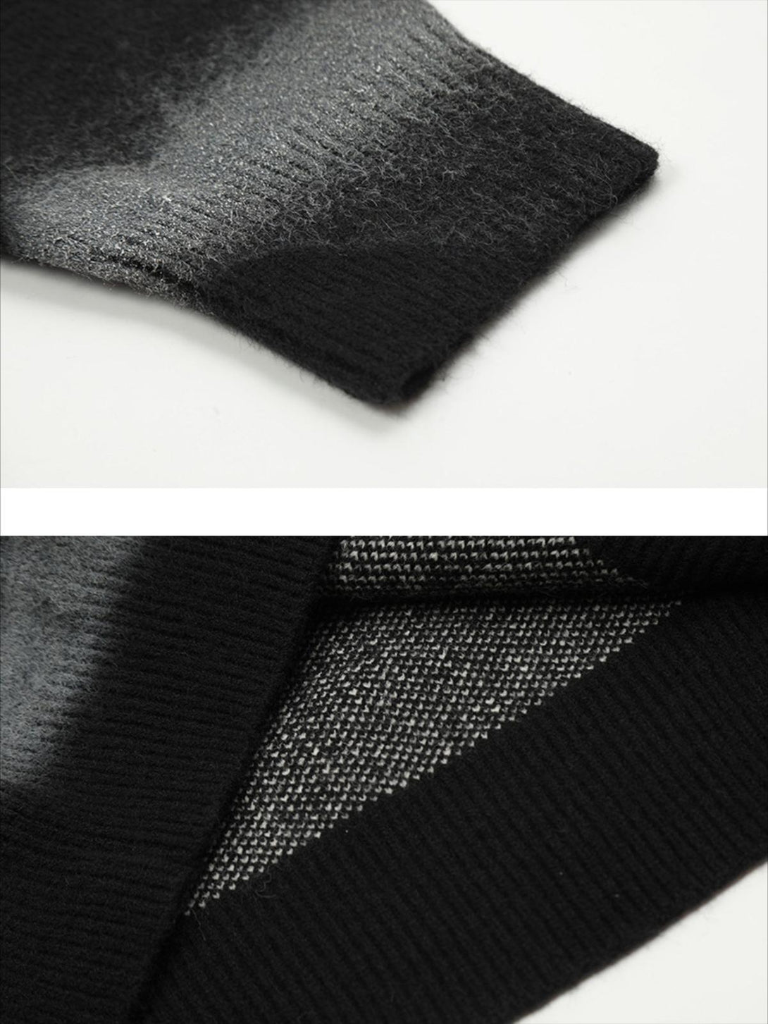 Detailed fabric and texture of TALISHKO's retro character sweater, highlighting quality and style.