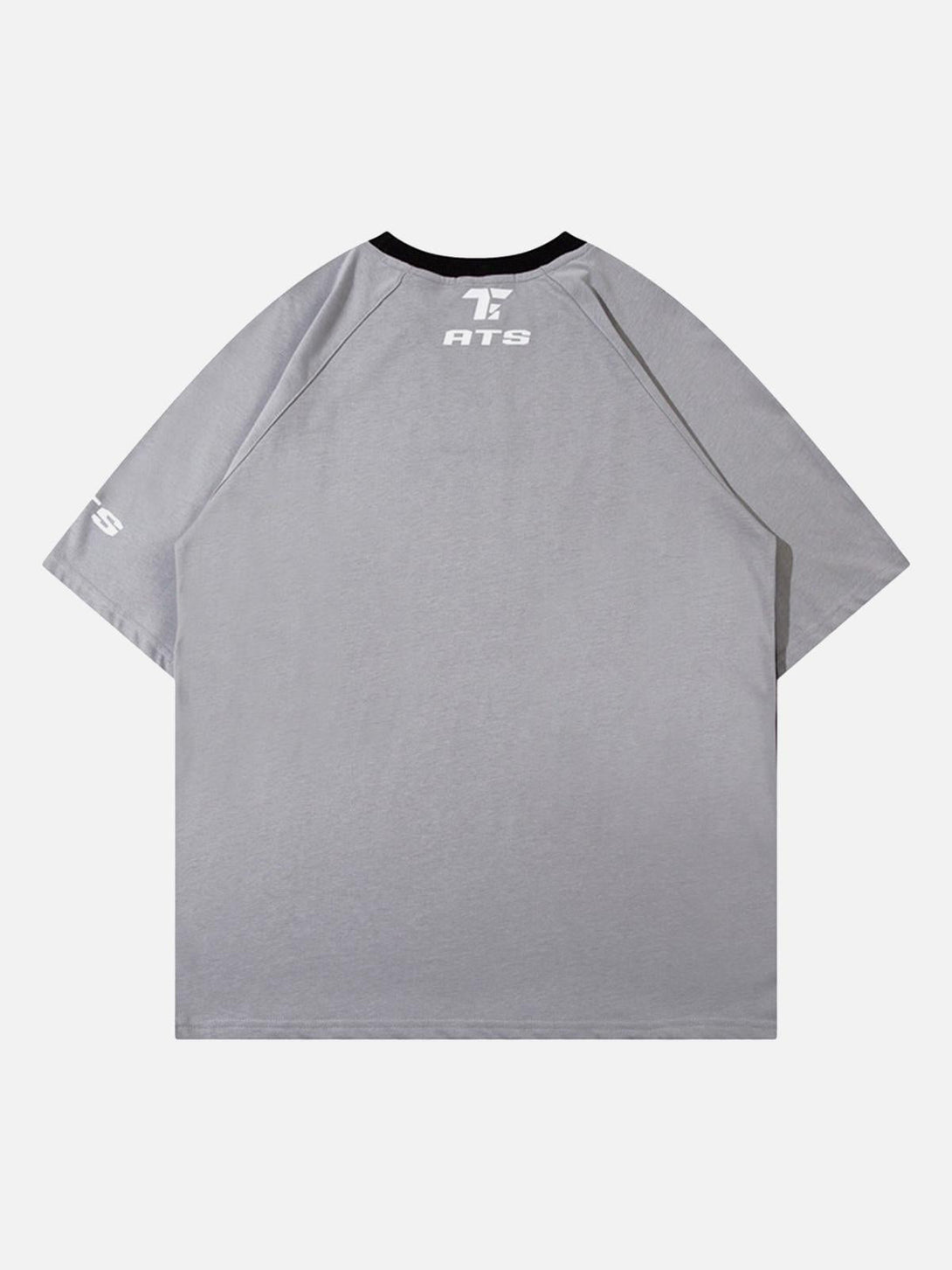 Back view of TALISHKO's gray racing T-shirt featuring bold "ATS" lettering on the shoulder.