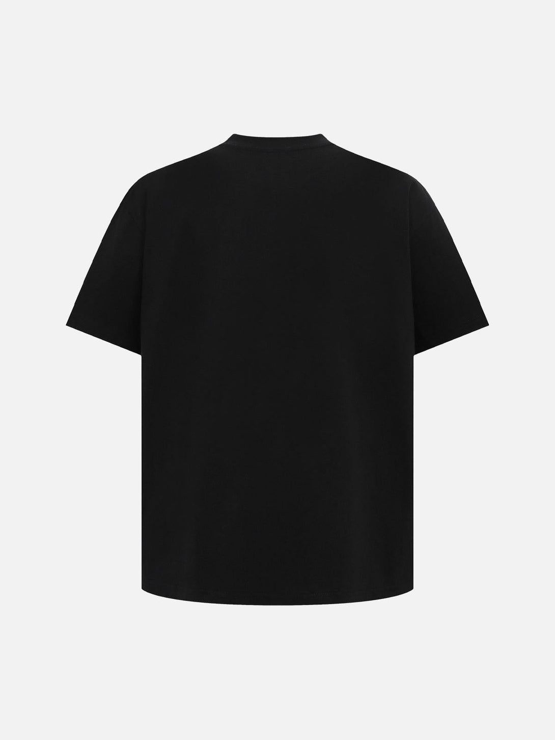 Back view of a black T-shirt by TALISHKO, highlighting its simple and relaxed style.
