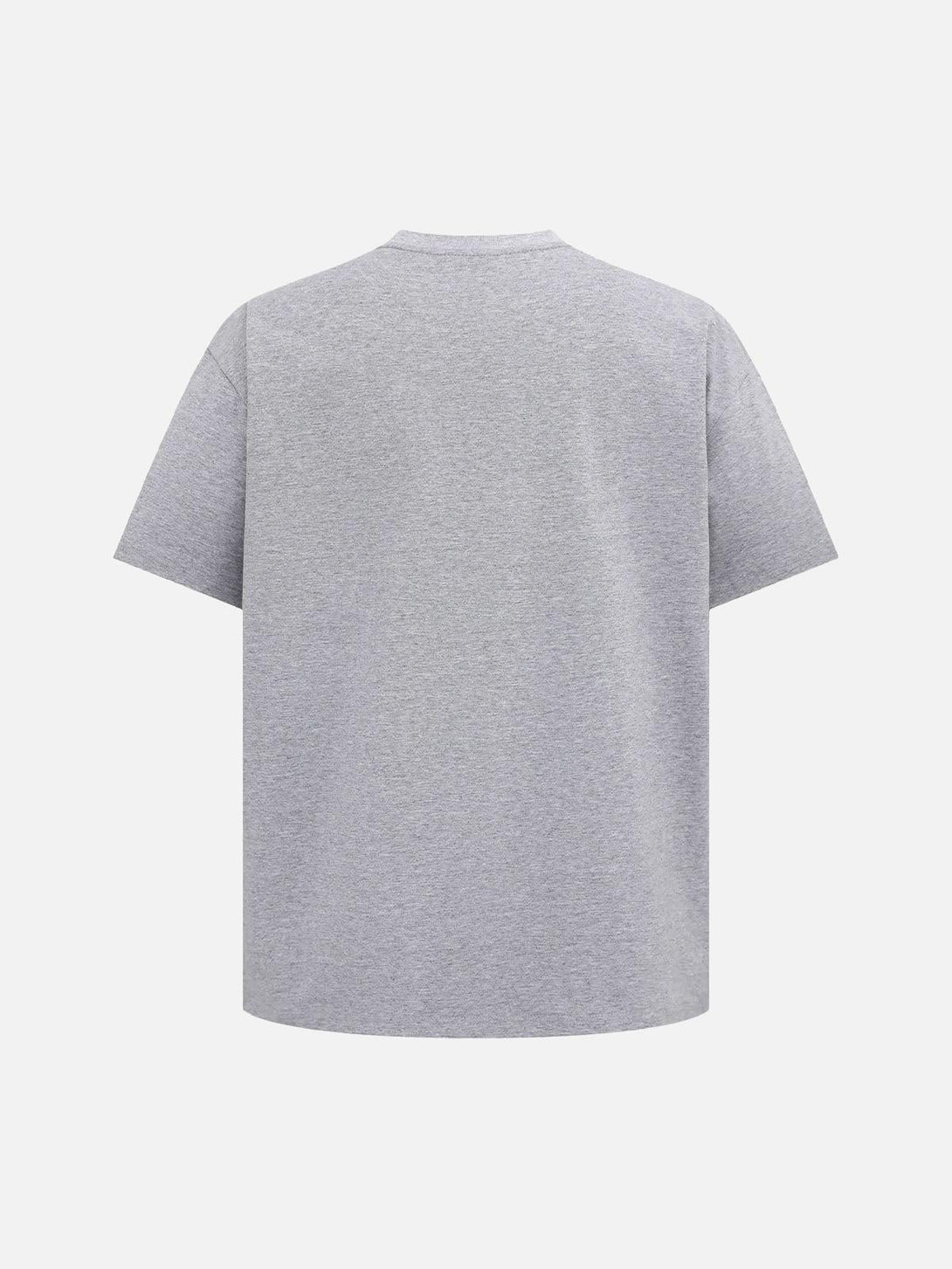 Back view of a gray T-shirt by TALISHKO, showcasing classic simplicity and relaxed fit.