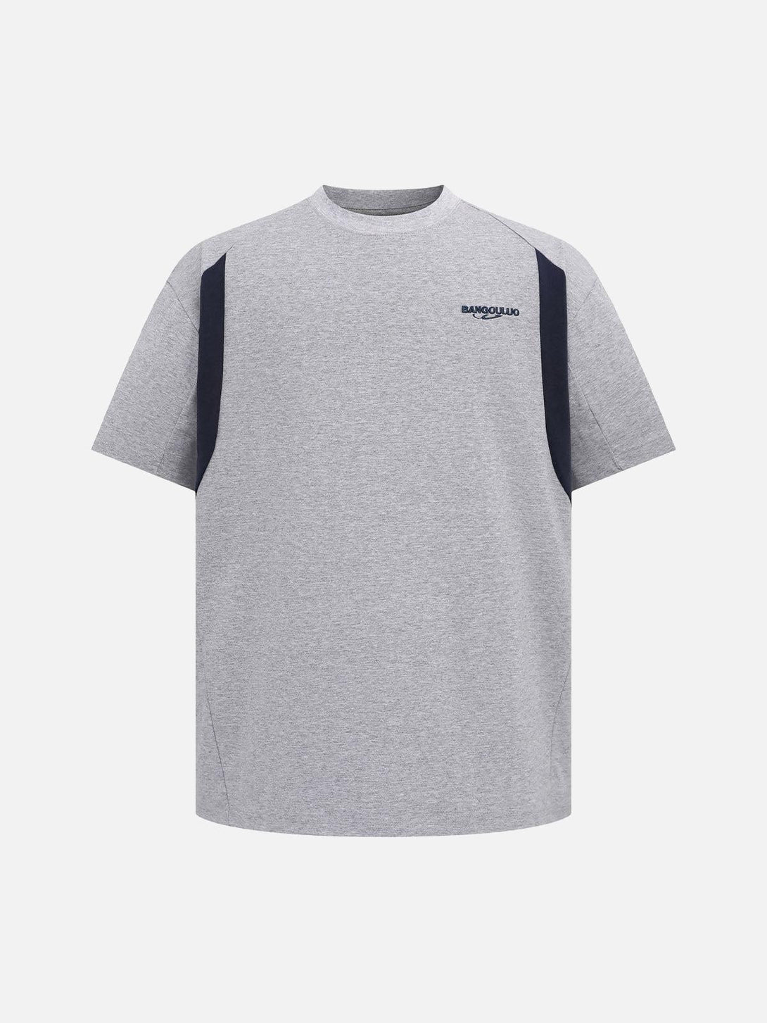 A stylish gray t-shirt by TALISHKO with contrast panels and embroidered detail on the front.