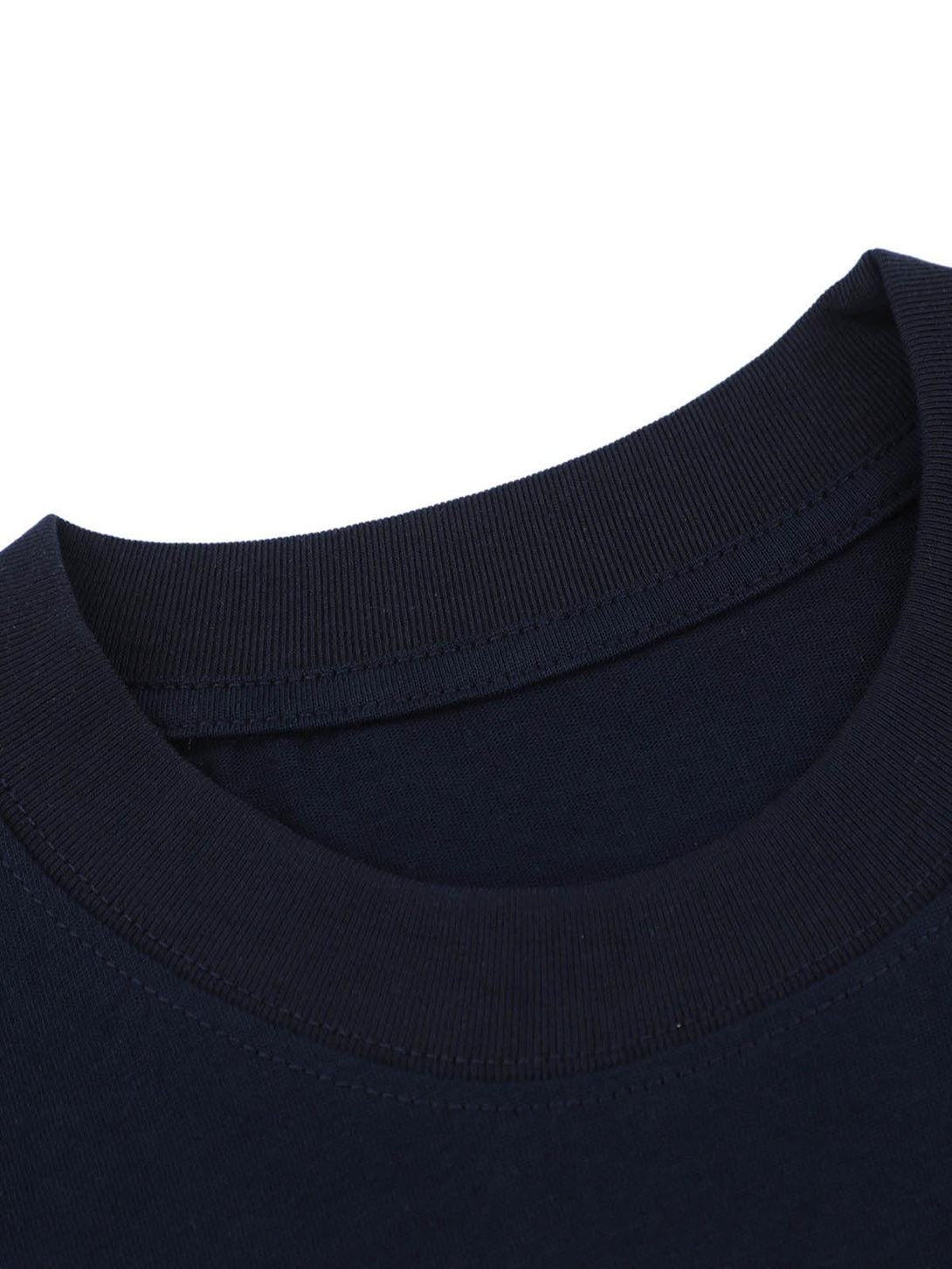 Detailed view of the TALISHKO jersey T-shirt's neckline, showcasing fine stitching.