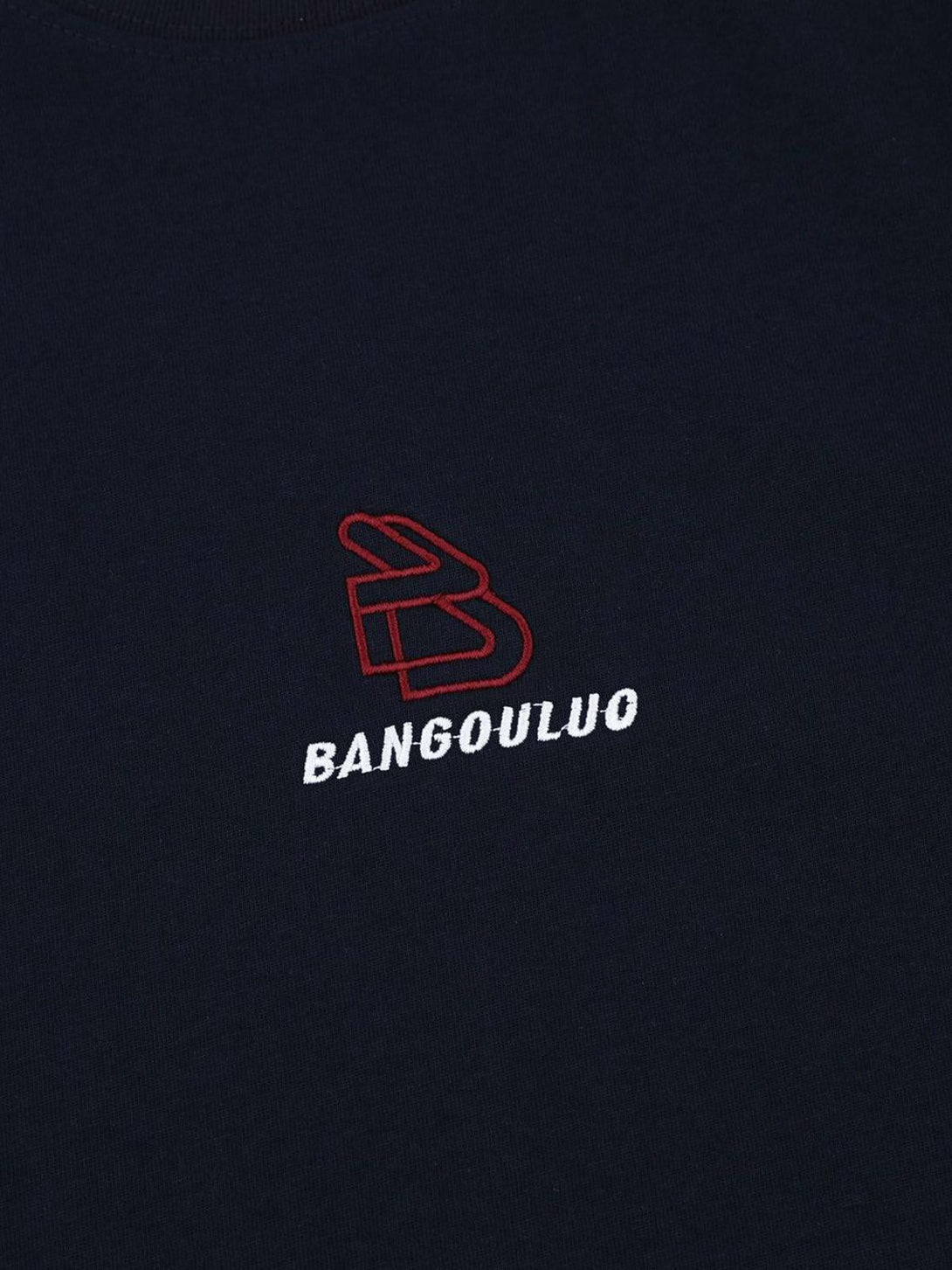 A detailed look at the TALISHKO jersey T-shirt with retro embroidery and contrast stitching.