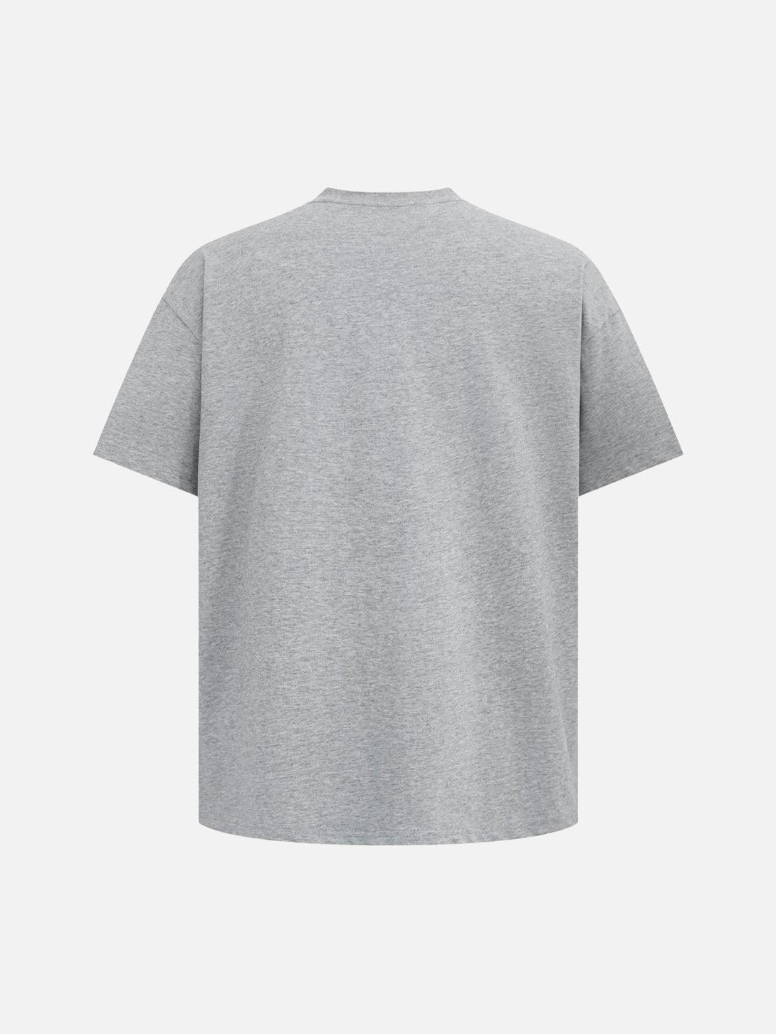 Back view of a gray TALISHKO T-shirt featuring retro stitching and an embroidered design.