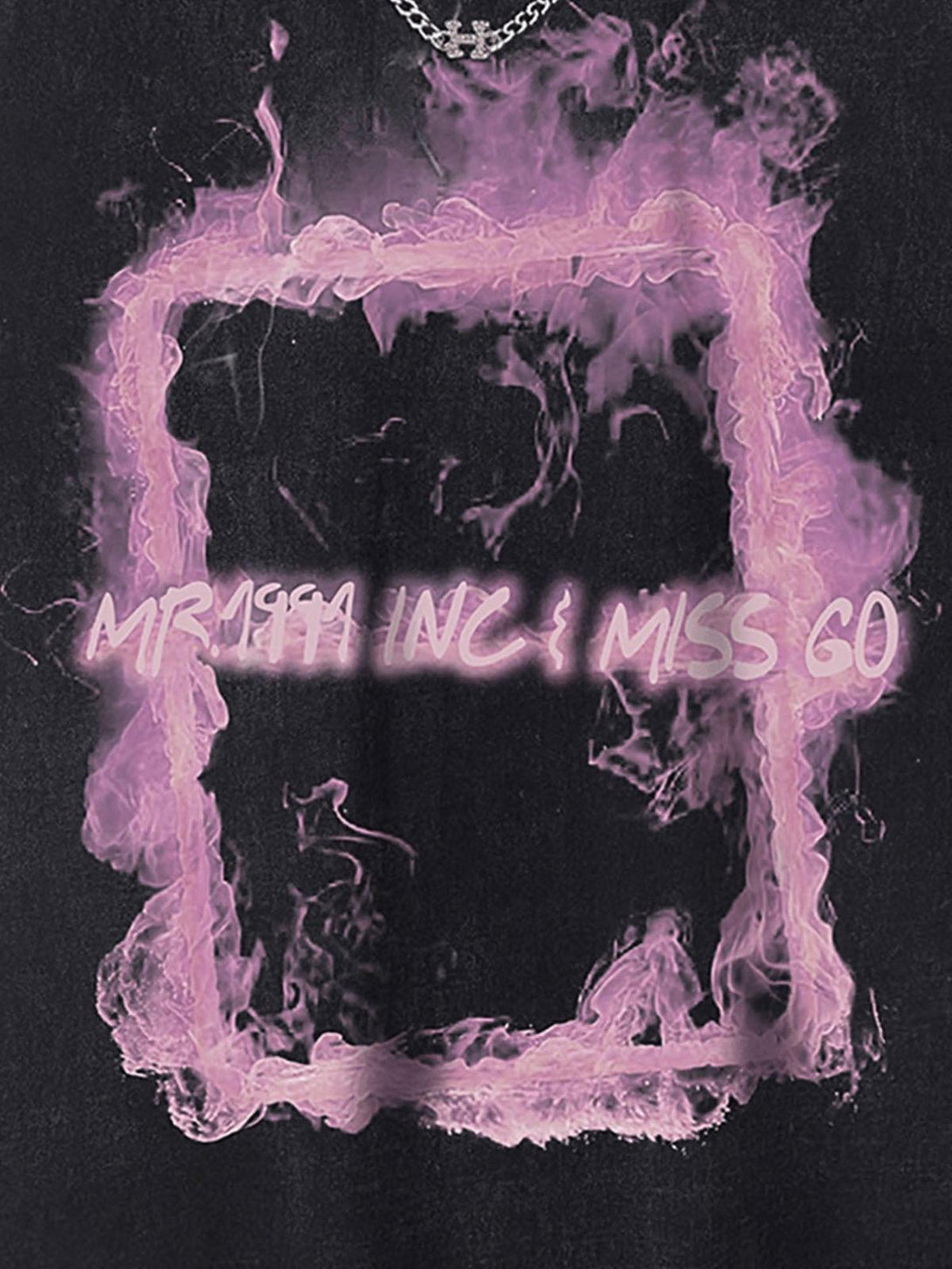 Front of a TALISHKO vest with pink smoke print and chain detail, perfect for casual wear.