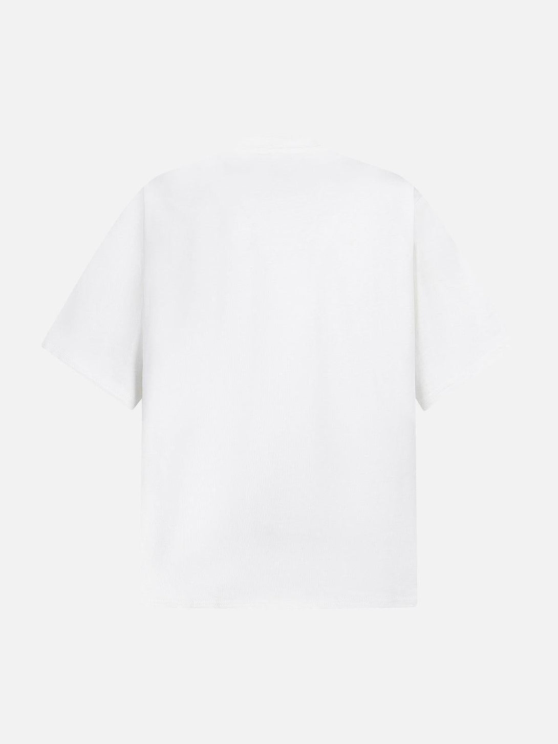 Back view of a white T-shirt by TALISHKO, highlighting its clean and simple design.