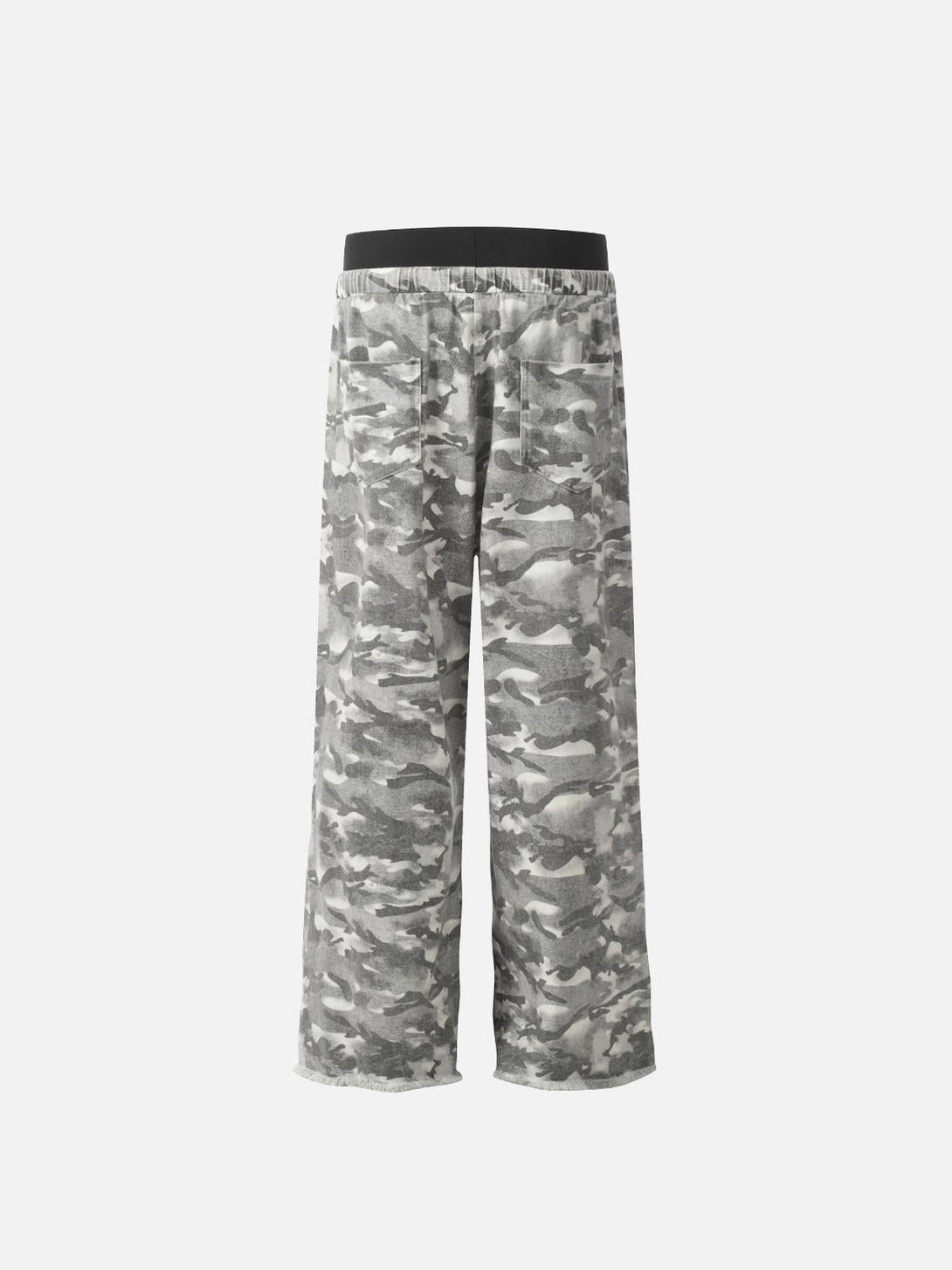Back view of TALISHKO's retro camouflage pants, featuring a relaxed fit and stylish pockets.