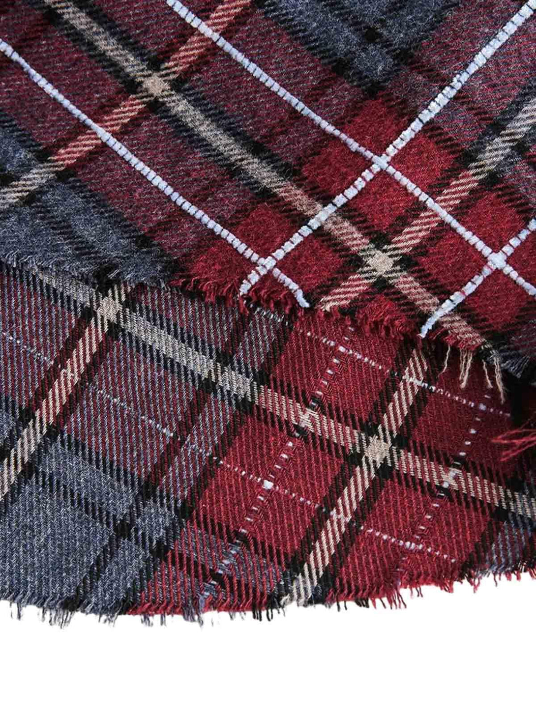Texture and pattern showcased in TALISHKO's retro faux two-piece plaid shirt design.
