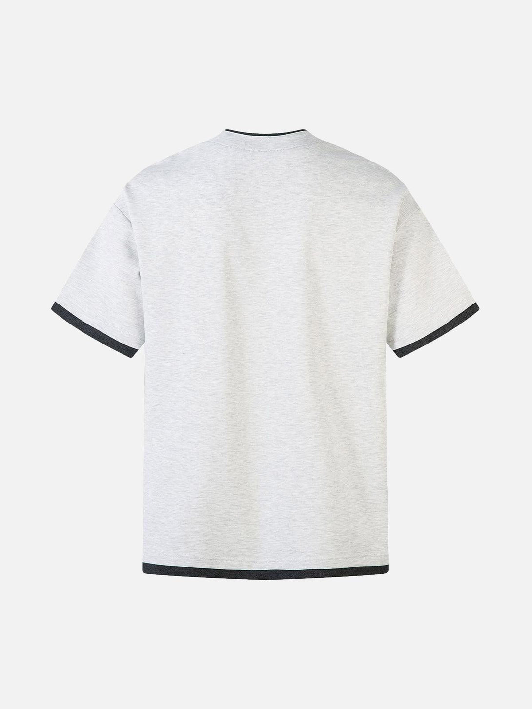 Back view of a light gray T-shirt by TALISHKO, featuring contrasting dark trim details.