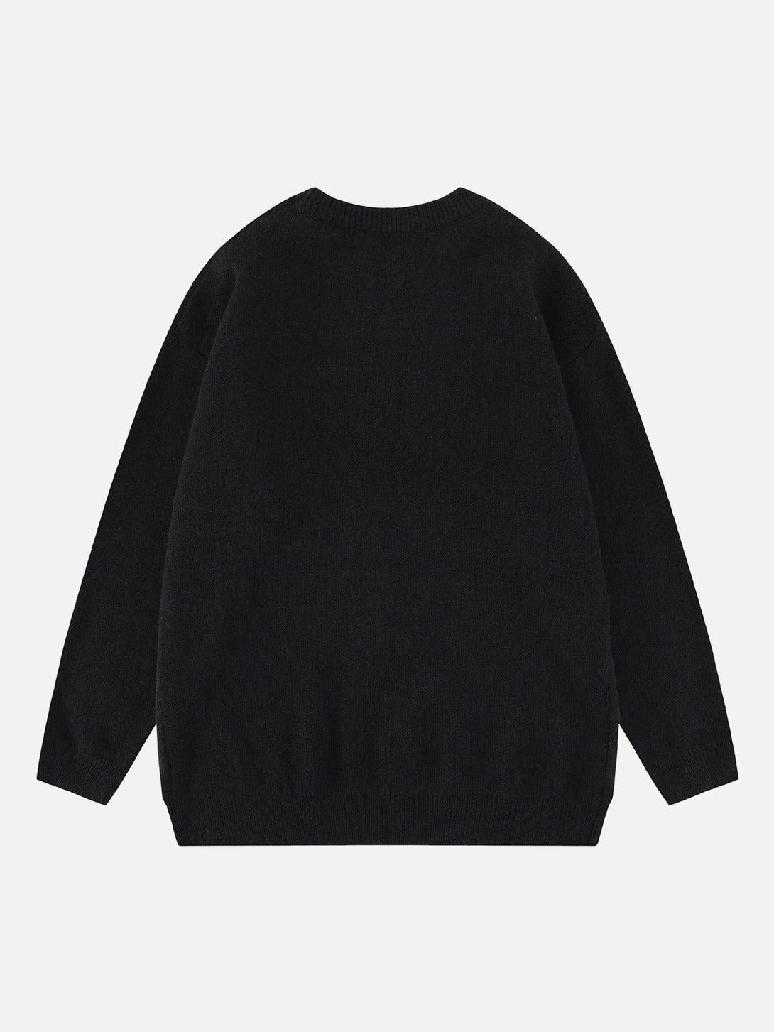 Back view of a black TALISHKO retro gradient crewneck sweater with a relaxed fit.