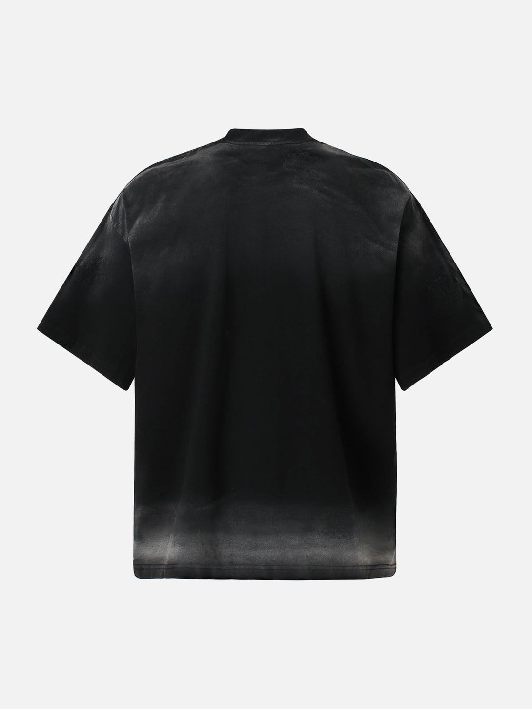 Back view of a black TALISHKO retro gradient graphic T-shirt, highlighting its unique fade design.