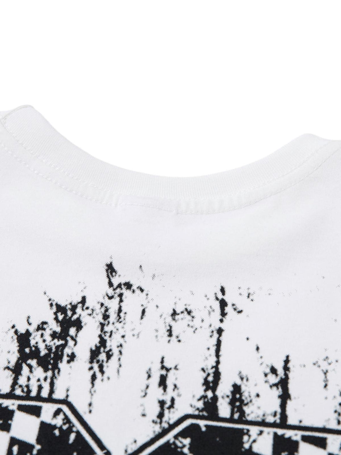 A detailed view of TALISHKO's retro graffiti T-shirt, showcasing intricate black and white design.