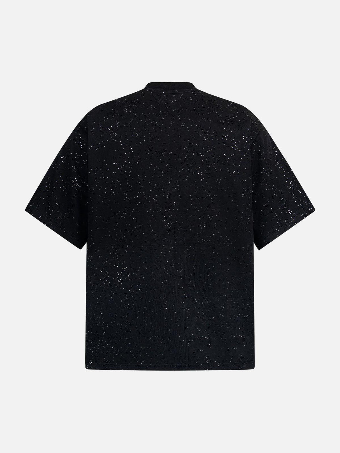 Back view of TALISHKO's black short-sleeved t-shirt featuring a starry sky pattern.