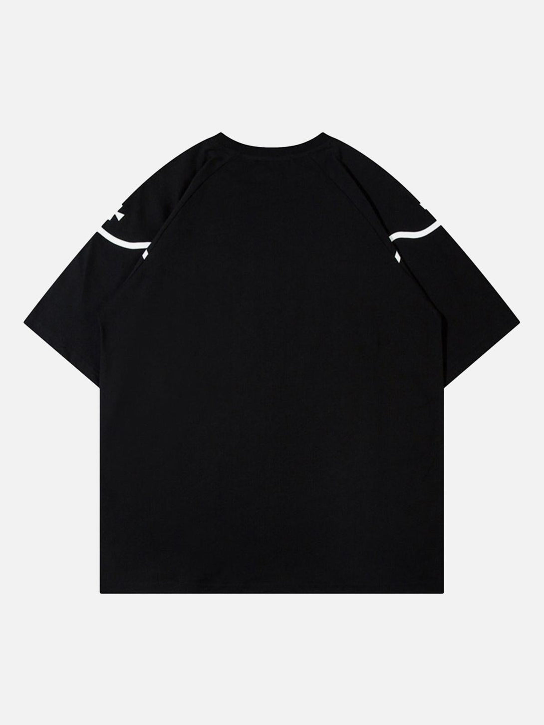 Back view of a black basketball T-shirt by TALISHKO, featuring retro hip-hop style lines.