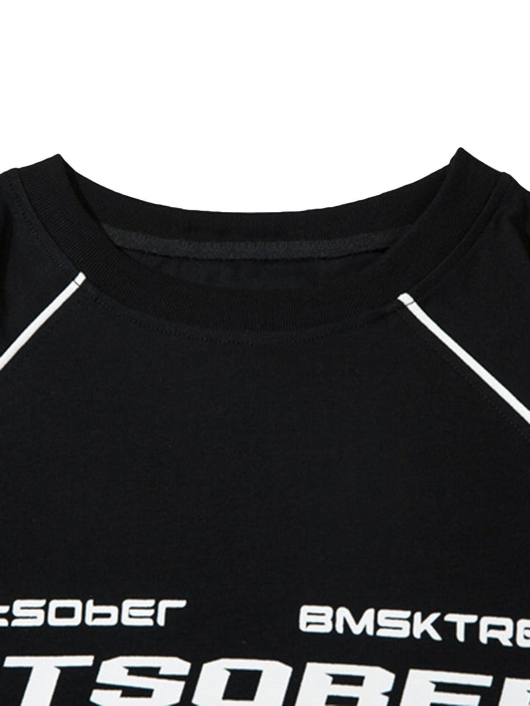 Detailed view of the neckline on a black basketball T-shirt by TALISHKO with hip-hop style.