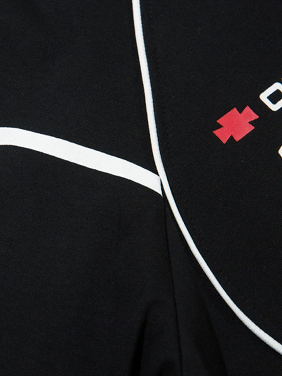 Intricate look at the textured fabric and piping on a TALISHKO basketball T-shirt.