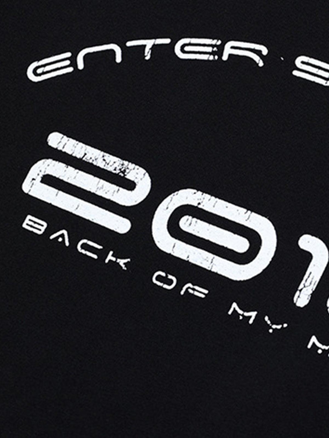 Graphic detail on TALISHKO's black oversized long-sleeve T-shirt, showcasing a retro vibe.