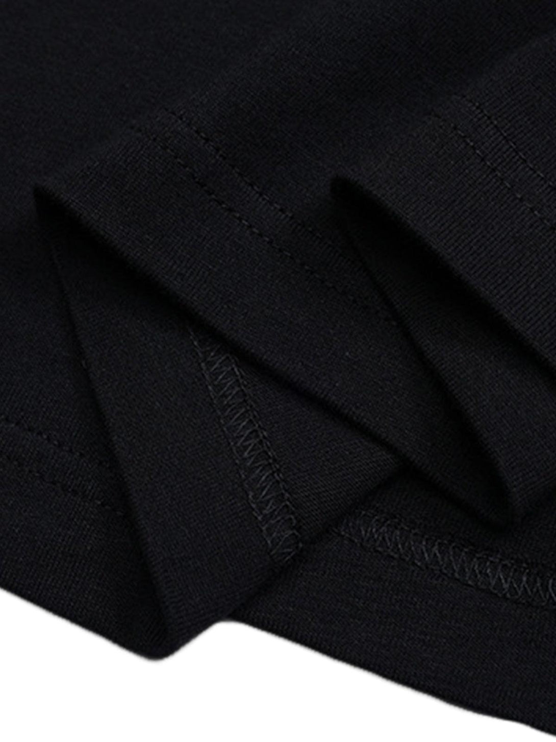 Detailed fabric and stitching of TALISHKO black long sleeves T-shirt, showcasing quality design.