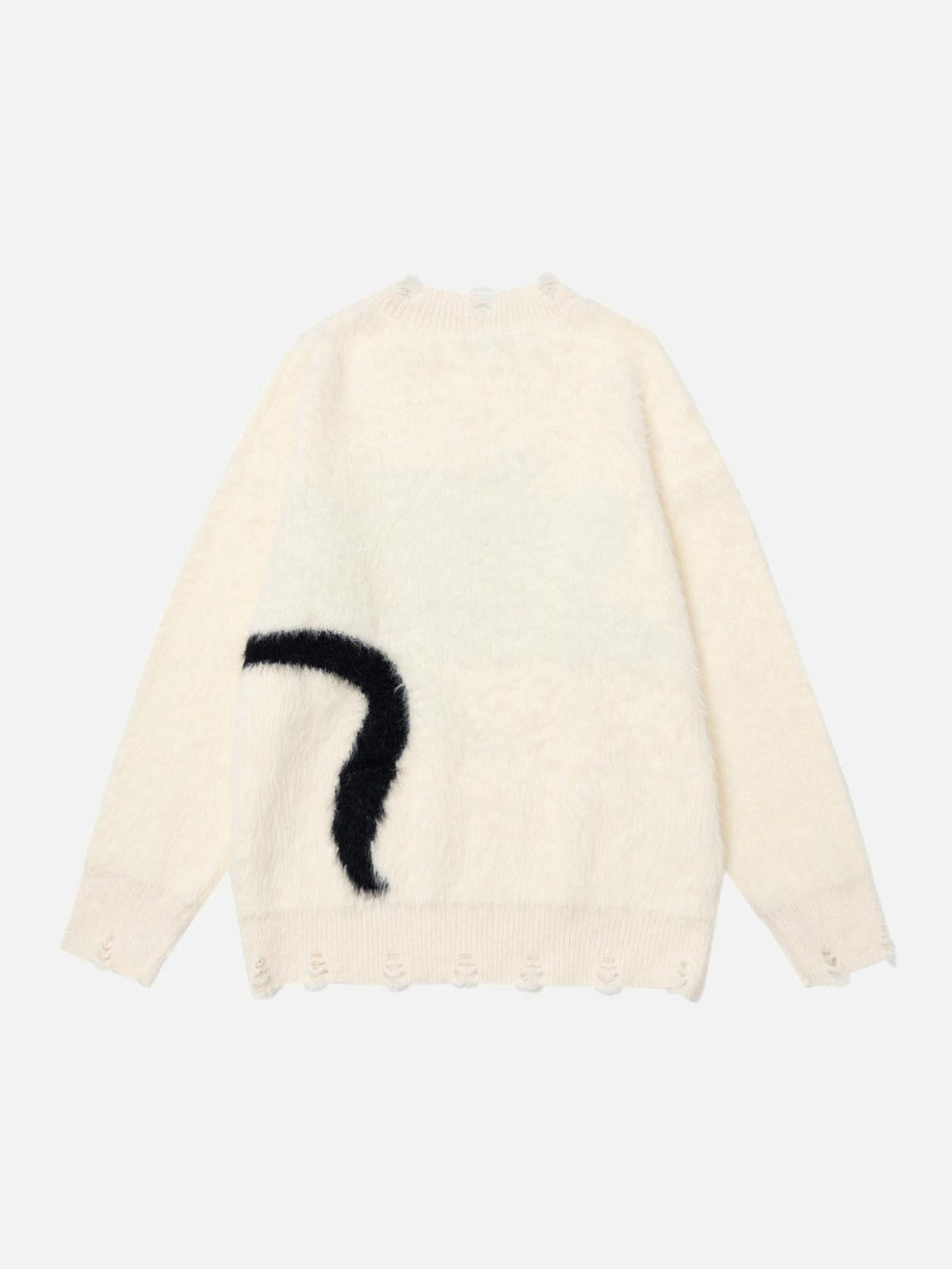 Cream sweater with a retro cat design by TALISHKO, showing the back view with unique style.
