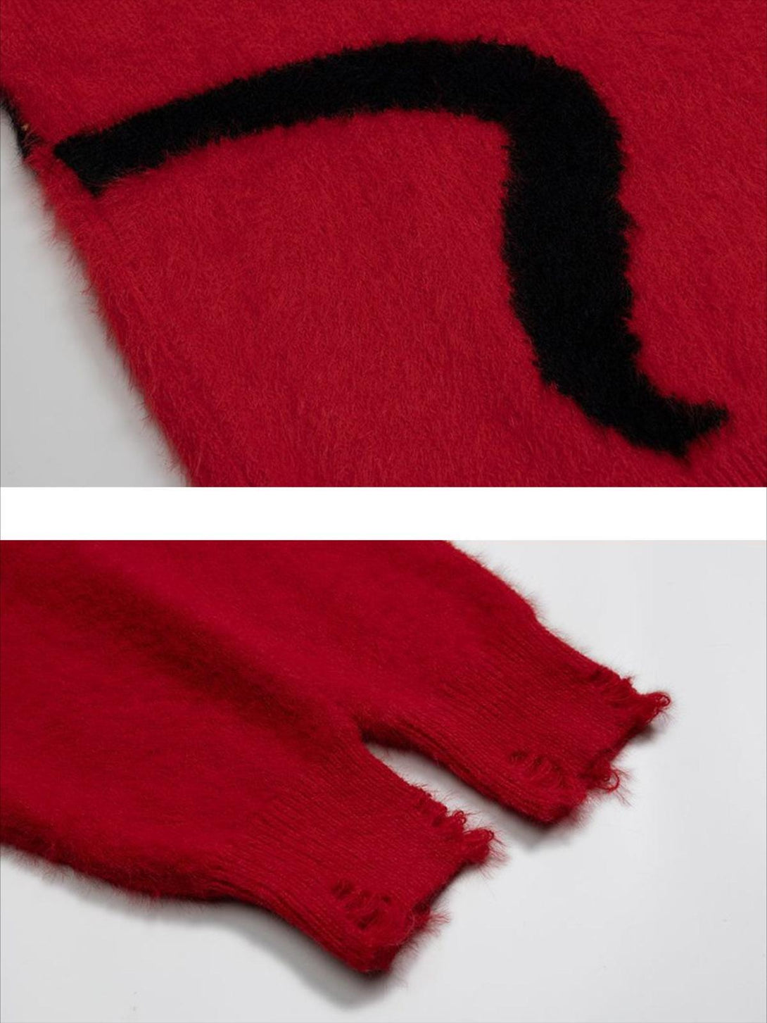 Focusing on the detailed texture and black design of TALISHKO's retro lazy cat sweater.