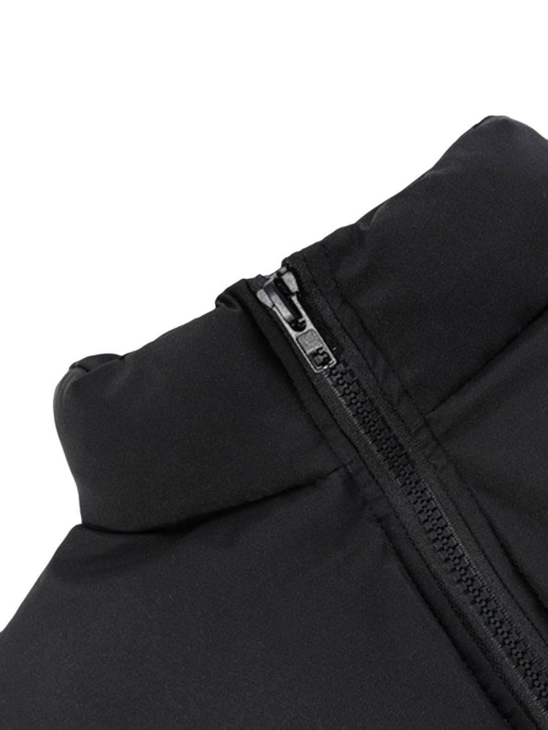 Focusing on the zipper detail of the TALISHKO down jacket, highlighting its sleek design.